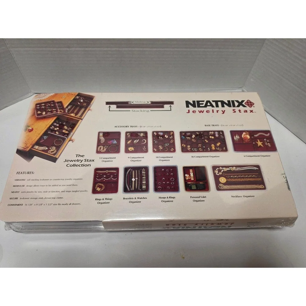Neatnix Jewelry Stax necklace organizer tray featuring a burgundy red velvet